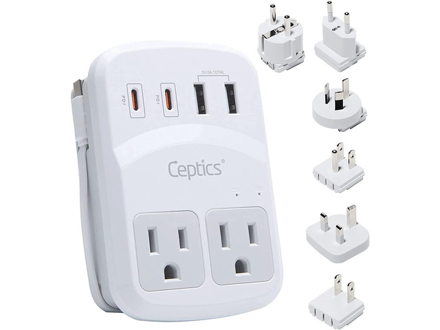 World Travel Adapter Kit 2 USB-A, USB-C US Outlets, 20W/QC 18W Power Delivery, Surge Protection, SWADAPT Compatible for Europe, UK, China,...