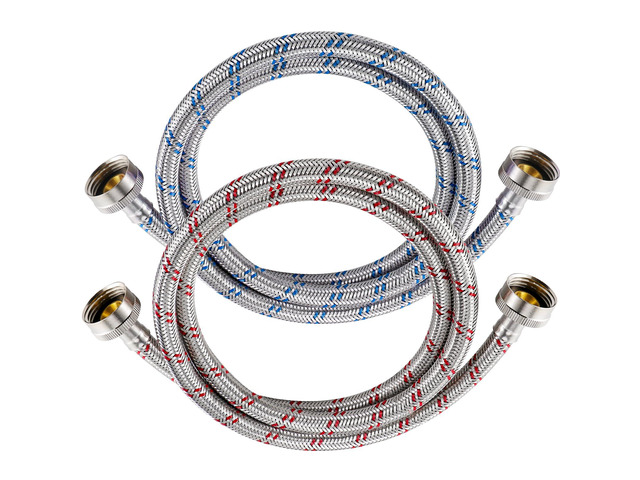 4 Ft Washing Machine Hoses, 2 Packs Premium Stainless Steel Washer Hoses Burst Proof, Hot and Cold Striped Water Supply Hoses with 3/4'' Standard...