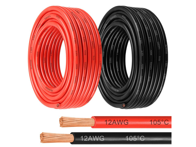 12 Gauge OFC Wire,50FT Pure Copper Wires, 12AWG Battery Cable Red & Black Oxygen Free Stranded Low Voltage Bare Copper Welding Wire for Solar...