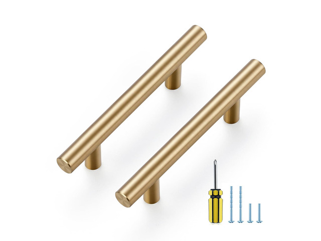 Champagne Bronze Cabinet Handles 3 Inch Hole Center 30 Pack 5 Inch Length, Stainless Steel Pulls, Smooth Edges, Round Shape, with Screwdriver,...