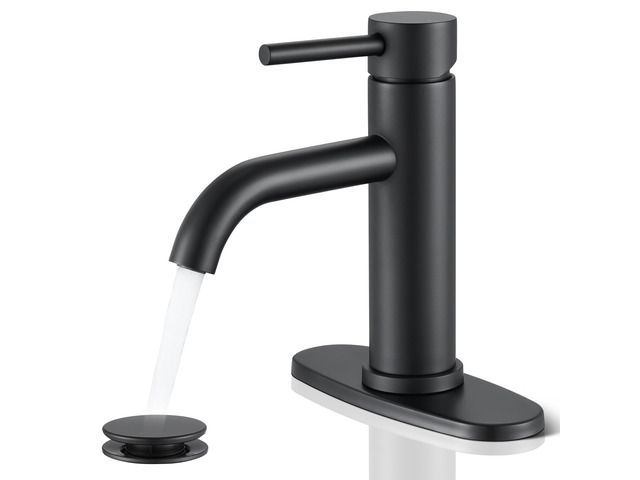 Black Bathroom Faucet, Single Hole Bathroom Faucet Stainless Steel Modern Bathroom Sink Faucet with Pop-up Drain and Hoses, RV & Outdoor Basins,...