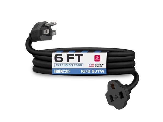 16 Gauge Heavy Duty Black Extension Cord, 6 Ft - SJTW 16/3 SJTW Cable, 3 Prong Grounded Plug, 13 Amp - For Landscaping, Leaf Blowers, Lights,...