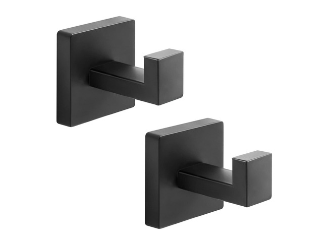 Heavy Duty Stainless Steel Towel Hooks, Wall Mounted Square Robe Hooks for Bathroom, Kitchen, Bedroom, Hotel Matte Black 2 Pack