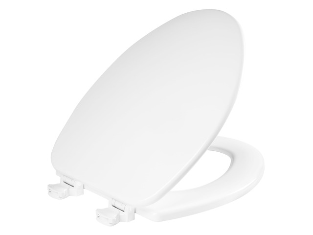 CHURCH Toilet Seat, Easy Clean Hinges Release for Deep Cleans, Durable Enameled Wood Seat, Elongated, White