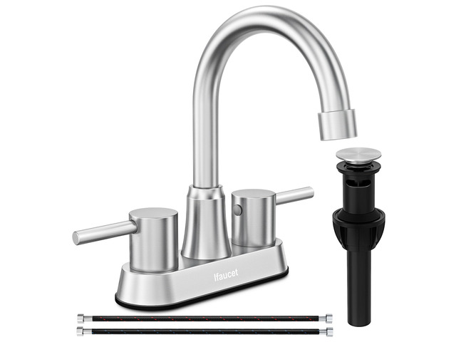 Bathroom Faucets, Bathroom Faucet 3 Hole, Bathroom Sink Faucet, Faucet for Sink 4 Inch 2 Handle Centerset, Lead-Free, with Copper Pop Up Drain...