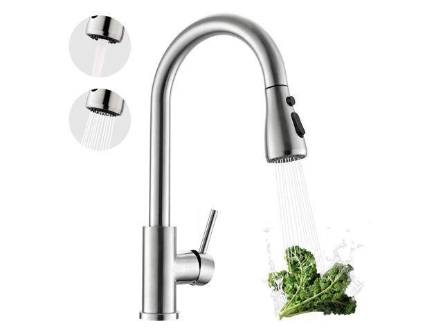 Pull-Down Kitchen Faucet, Brushed Nickel 3 Spray Modes, 360 Swivel, Deck Plate, SUS304, Fits 1- or 3-Hole Sinks, RV/Laundry if needed
