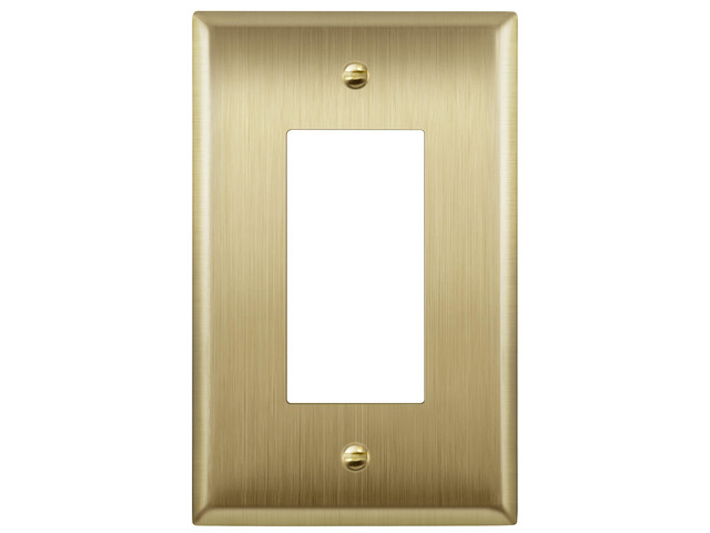 Switch, Receptacle Metal Wall Plate, Mid-Size 1-Gang, Brushed Brass Decorator, 4.88' x 3.11, Outlet Cover, Corrosion Resistant, Stainless Steel,...