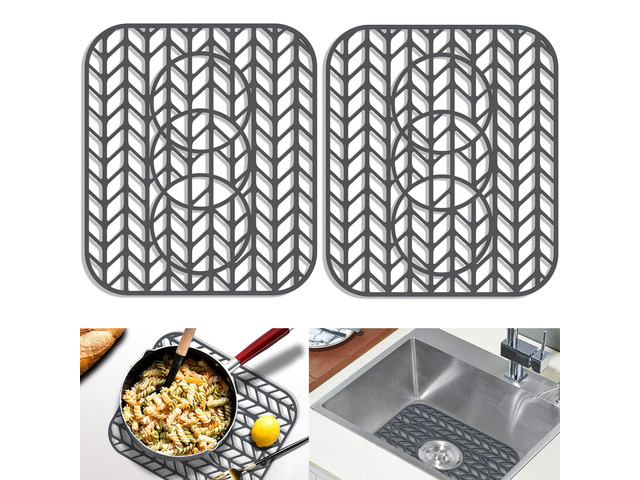 Sink Protectors for Kitchen sink, 13 5/8' x 11 5/8' Folding Non-slip Silicone Sink Mat Grid for Bottom of Farmhouse Stainless Steel Porcelain with...