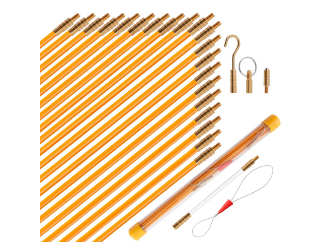 22FT Fiberglass Electrical Wire Running Kit Wire Fishing Tools Fish Tape Wire Puller Through Wall Cable Snake Fish Rods Kit with Different Attachments