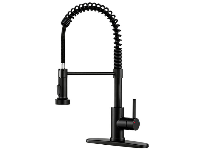 Kitchen Faucet with Pull Down Sprayer Matte Black 1 Handle Spring Sink Faucets, Lead-Free NSF Certified Stainless Steel,1 or 3-Hole Deck...
