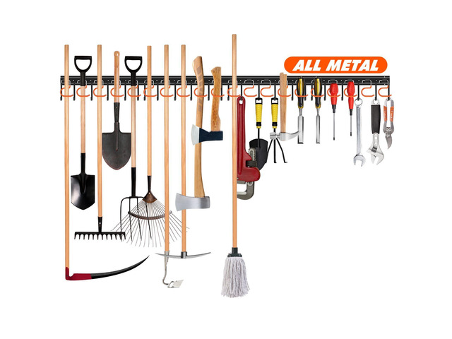 68'' All Metal Garden Tool Organizer Adjustable Garage Tool Organizer Wall Mount Garage Organizers and Storage with Heavy Duty Hooks Tool Hangers...