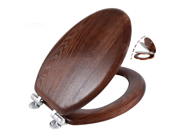 Elongated Wood Toilet Seat with Quiet Close,Easy Clean,Quick-Release Hinges(Elongated,Dark Walnut)