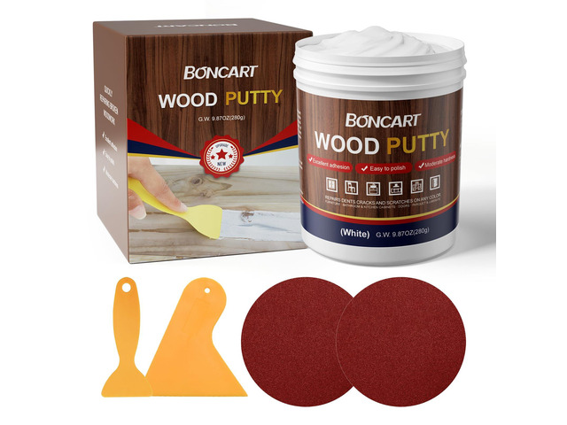 Wood Filler, 9.87 OZ White Wood Putty Sandable & Paintable, Quick Repair for Holes, Cracks, Scratches, Pits on Wooden Furniture, Floors,...