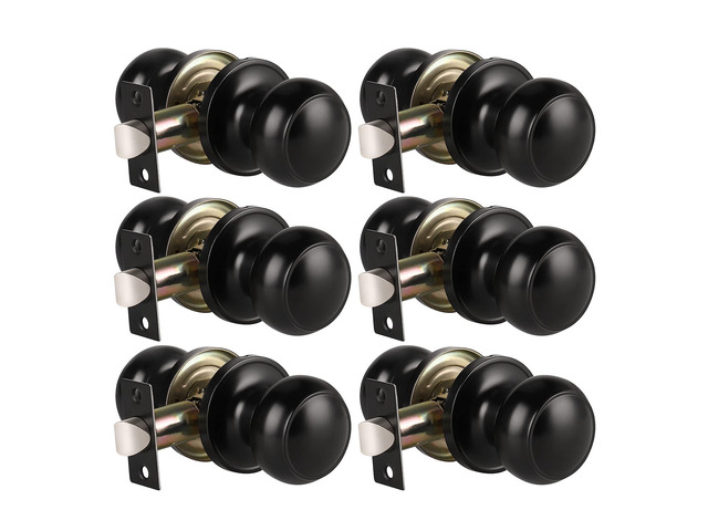 6 Pack Matte Black Door Knob - Round Interior Door Handles for Hallway & Closet, Non-Locking Passage Door Knobs with Durable Lockset, Easy Install