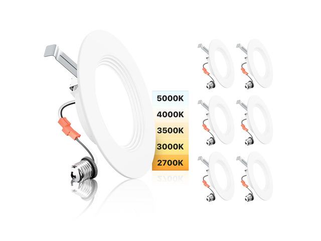 Ensenior 5/6 Inch LED Recessed Can Lights, 5CCT, 9W, 1000LM, 6 Pack Retrofit Baffle Trim, 5%-100% Dimmable, 2700K-5000K Selectable CCT, Damp & IC...