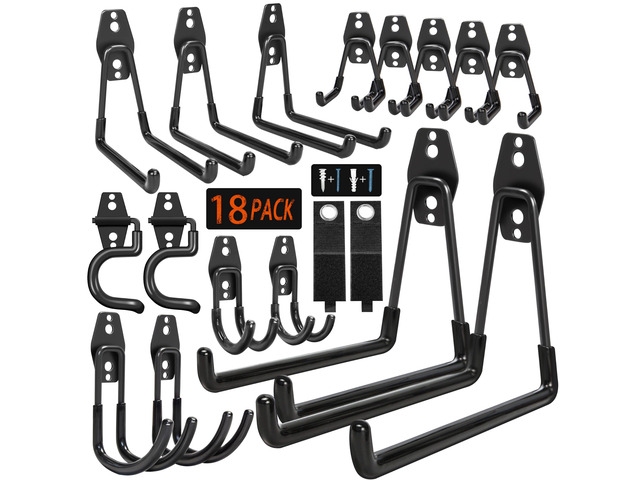 18 Pack Garage Hooks Heavy Duty - Anti-Slip Coating Garage Storage Hooks for Hanging BikeLadderGarden ToolsHose