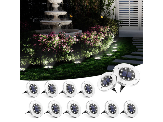 Solar Ground Lights Outdoor, Garden Lights 12 Pack Cool White IP65 Waterproof Stainless Steel Landscape Lighting for Walkway, Driveway, Pathway,...