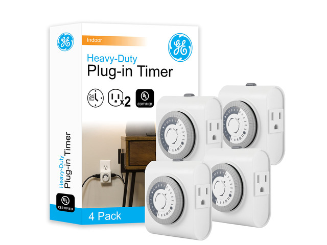 24Hour Plug-in Mechanical Timer Outlet, 2 Grounded Outlets, 4 Pack Plug-in Control for Indoor Lighting, Lamps, Christmas Trees, Manual Override...