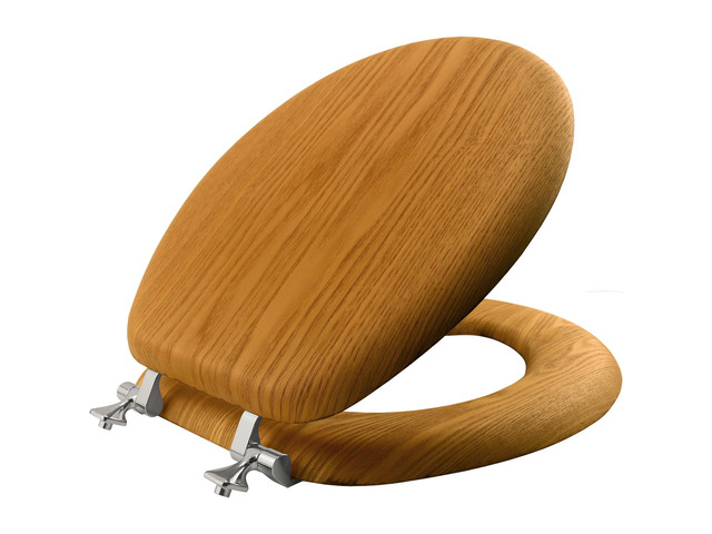 Mayfair Natural Oak Veneer Toilet Seat with Chrome Hinges, Round, Wood