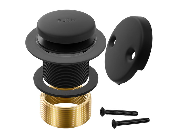 Tub Drain Kit with Bathtub Drain Stopper (Matte Black) Tip-Toe Tub Drain Trim Set with Two-Hole Overflow Plate, Replacement Conversion Assembly...