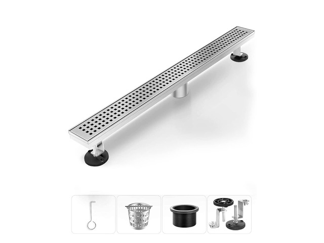 Shower Drain, Modern Linear Shower Drain 24 Inch (Brushed Nickel) 304 Stainless Steel Shower Floor Drain, Rectangular Shower Drain, with Grate... Shower Drain, Modern Linear Shower Drain 24 Inch (Brushed Nickel) 304 Stainless Steel Shower Floor Drain, Rectangular Shower Drain, with Grate...