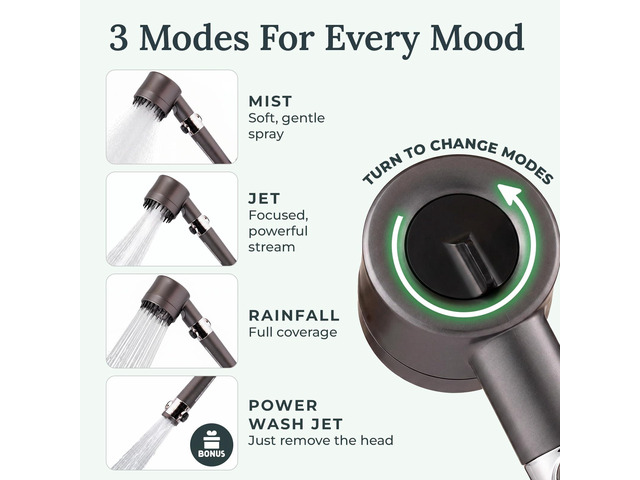 Filtered Shower Head for Hard Water Ion Drops 3 Spray Modes High Pressure Handheld Shower Head with Stainless Steel Hose Tool-Free Install ...