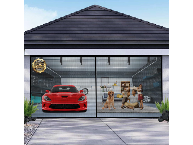 Garage Door Screen for 2 Car Garage 16x7FT, Magnetic Screen Garage with Retractable Fiberglass Mesh and Heavy Duty Weighted Bottom, Easy Assembly &...