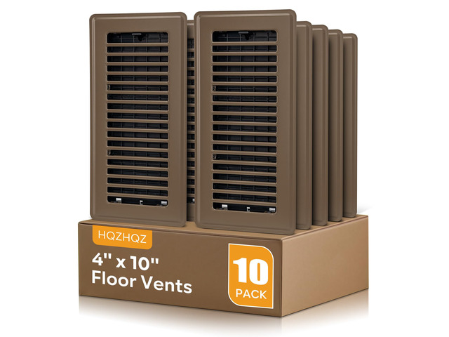 Floor Register 4x10, Floor Vent Covers, Heavy Duty Steel Walkable Floor Vents, for Sidewall and Floor, Brown 10 Pack