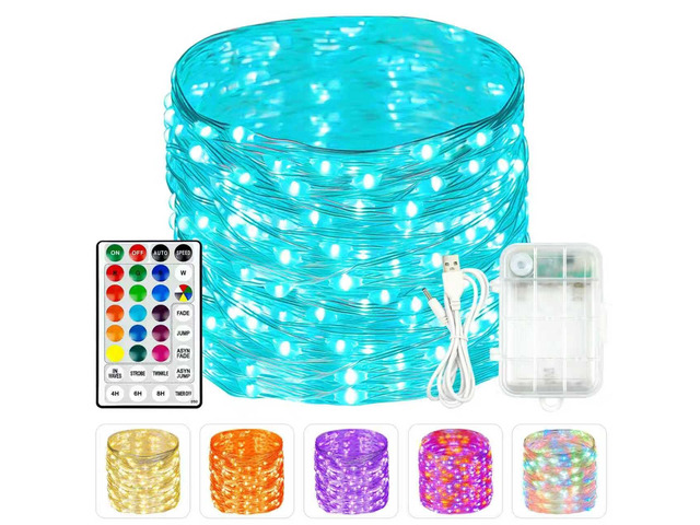 RGB Color Changing 33Ft 100LED 4th of July Fairy Lights Battery Operated, Waterproof String Lights USB Powered with Timer for Indoor & Outdoor, 18...