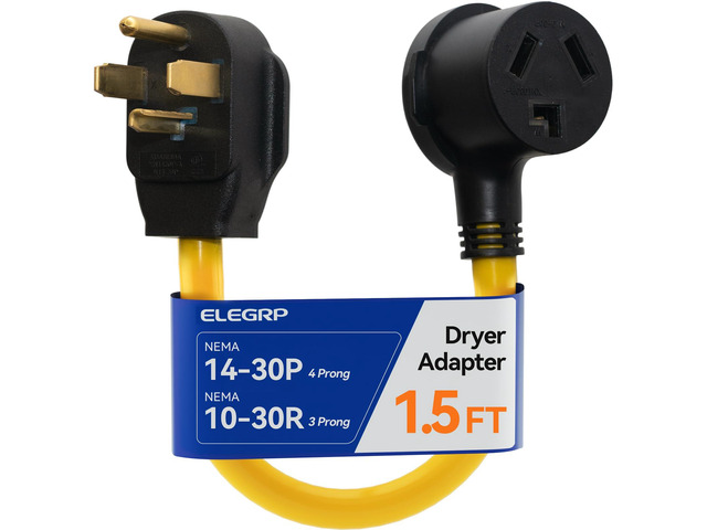 1.5FT Dryer Adapter Cord, NEMA 14-30P to 10-30R, 4 Prong New House to 3 Prong Old Dryer, 30 Amp/250V/7500W, Heavy Duty 10-AWG STW, 180Â° Rotating...