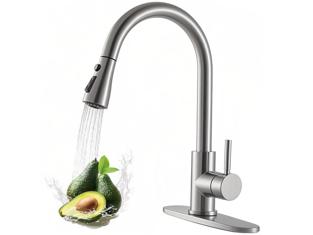 Kitchen Faucet with Pull Down Sprayer, Kitchen Sink Faucet Lead-Free NSF Certified, 3-Mode Sprayer, 304 Stainless Steel, Brushed Nickel, 1 or 3...