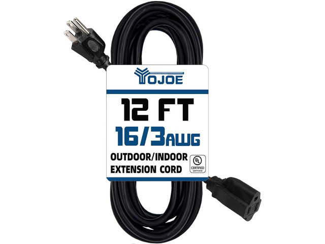 Indoor Outdoor Extension Cord, 3 Prong 13A Weatherproof Power Cord, 16 Gauge Heavy Duty 12 ft Black Extension Cord for Garage, Garden and Home,...