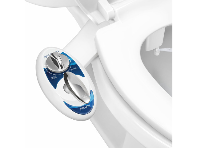 NEO 180 - Non-Electric Bidet Attachment for Toilet Seat, Blue Dual Nozzle, Self-Cleaning, Adjustable Water Pressure, Rear & Feminine Wash, with...
