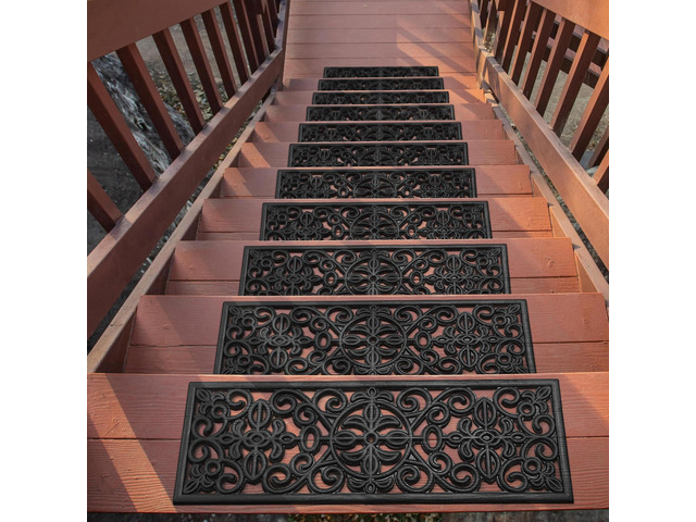 Outdoor Rubber Stair Treads Scroll Classic Heavy-Duty Non-Slip Stair Mats Best Grip on Concrete, Brick & Textured Step Fastening Recommended for...
