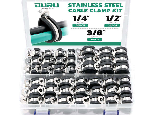 72PCS Cable Clamps Assortment Kit,Rubber Coated, 1/4'-1/2' 3 Sizes 304 Stainless Steel, Anti-Vibration, Rust Resistant, Secure Hold, Automotive...