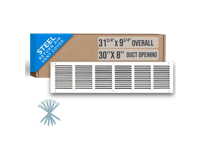 Fits 30x8 Duct Opening Steel Return Air Grille by Vent Cover Grill for Sidewall and Ceiling White HVAC Cold Air Intake Grille Outer...
