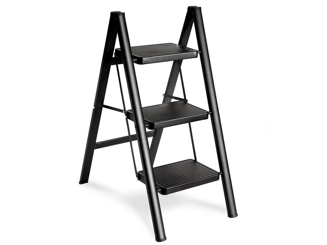 Folding 3 Step Ladder, Sturdy 330 Lbs Load Small Step Stool for Adults, Safer Full Steel Multi-use Kitchen Ladder for Home, Closet Step Stool...
