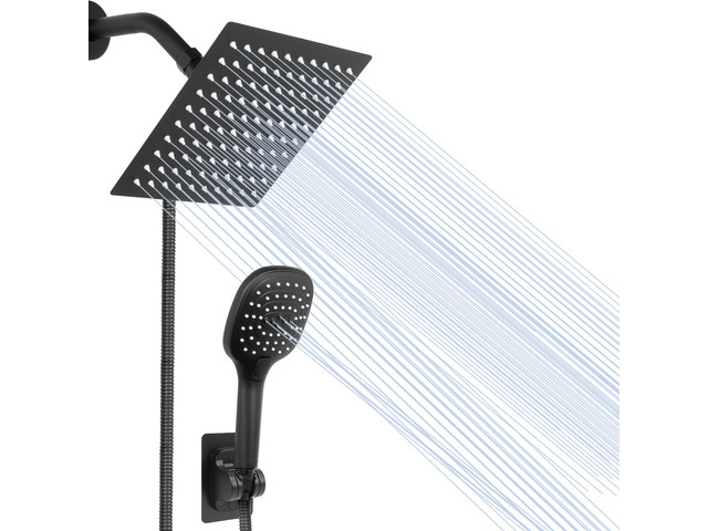 Shower Head with Hose, High Pressure Stainless Steel Rain Shower and 3 Settings Handheld Spray Combo with Push Button Flow Control (8 Inch, Matte...