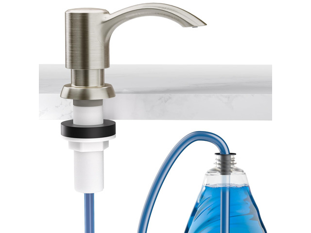 Built-in Kitchen Sink Soap Dispenser with Extension Tube Kit - Brushed Nickel Finish, Leak-Proof Design, No Top Refill Required (39' Tube)