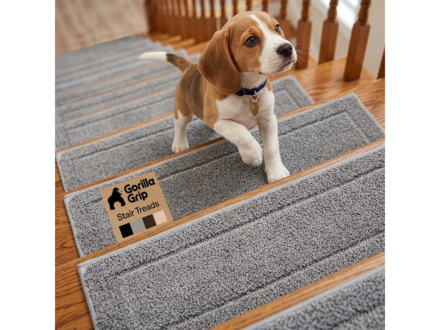 Peel and Stick Stair Treads, 8x28 Inches, 15 Pack, Gray Multi-Surface Use Machine Washable Carpet Runners for Wooden Steps, Indoor Rugs for Stairs,...