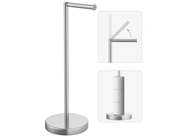 Brushed Nickel Toilet Paper Holder Stand Free Standing Tissue Roll Holder Freestanding Toilet Paper Stand Storage for Bathroom 304 Stainless Steel...