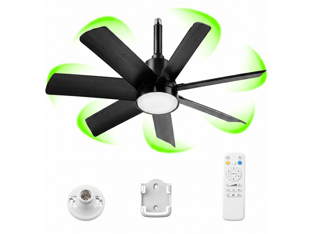 28 Inch Socket Fan Light with Remote Control, Screw in E26/E27 Ceiling Fan with LED Light, 3000-6000K Dimmable Color Temp, 6 Speeds, Timer, for...