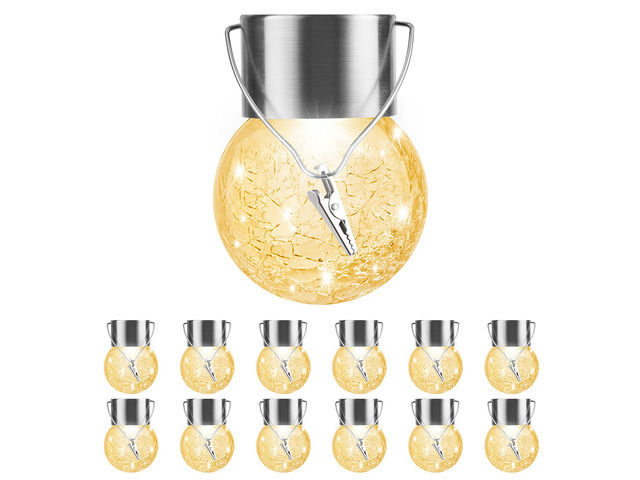 Solar Outdoor Lights Decorative 12 Pack, Hanging Solar Garden Lights Waterproof, Solar Powered Globe Cracked Glass Ball Lantern for Yard Patio...