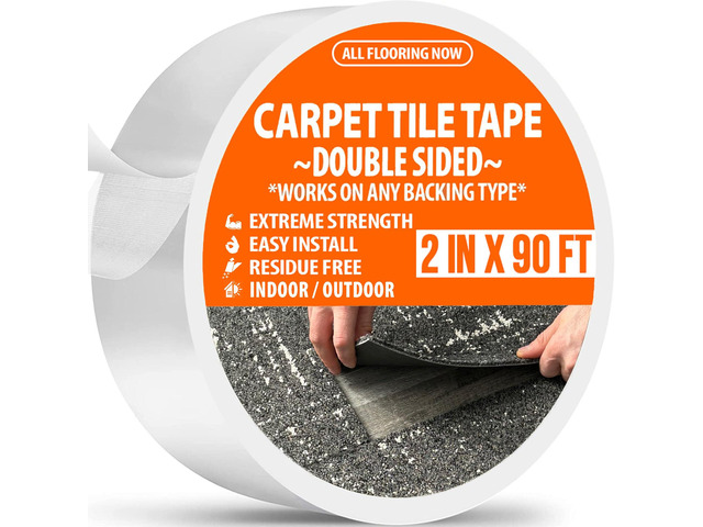 Carpet Tile Tape Double Sided 2in x 90ft - Heavy Duty Reinforced Web Mesh & Residue Free - Indoor Outdoor for Carpet Tiles, Hardwood, Vinyl, Rugs,...