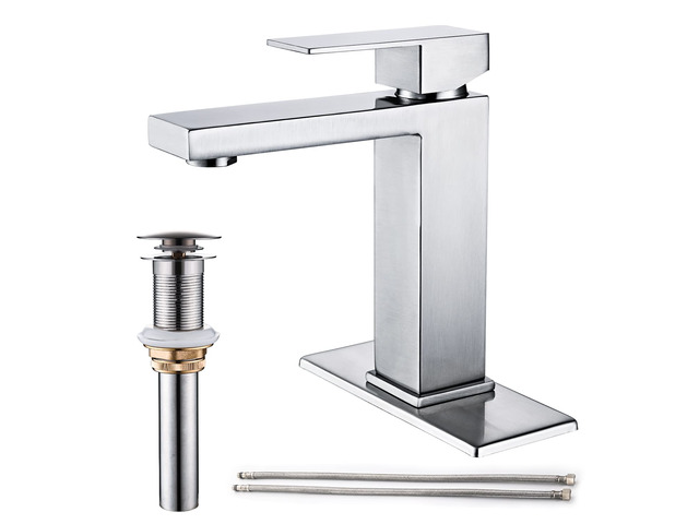 Brushed Nickel Bathroom Faucet, Single Hole Vanity Bath Faucet Single Handle Modern Stainless Steel Bathroom Faucets for Sink 1 Hole with Pop Up...