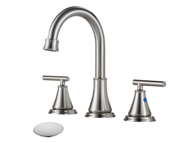 8 Inch Widespread Bathroom Sink Faucet 3 Hole, Brushed Nickel Bathroom Faucet with Metal Pop-Up Drain Assembly, Bathroom Vanity Faucet, 2 Handle...