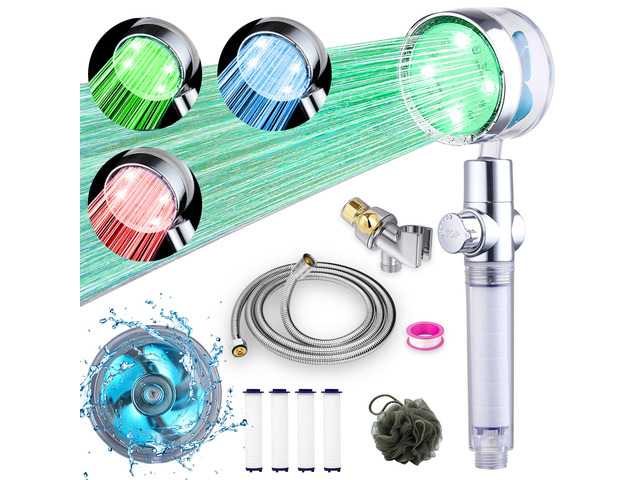 ANTOWER LED Shower Head with Handheld High Pressure Shower Heads Set with 79 Inch Shower Hose,Shower Holder,4 PP Cotton Filters,Turbo Fan Shower...