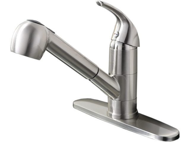 Kitchen Faucet with Pull Out Sprayer, Low Profile, Brushed Nickel Stainless Steel, Single Handle, 360° Swivel Spout, Lead-Free NSF Certified,...