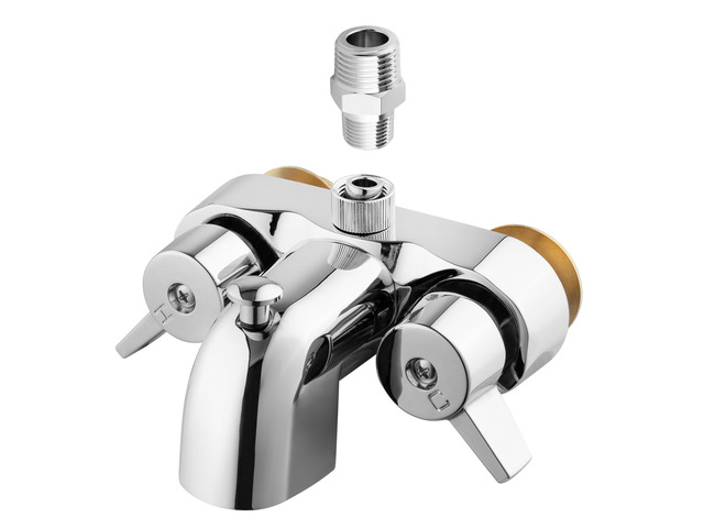 Bathcock Clawfoot Tub Shower Diverter Kit, 3 3/8' Centers, Vintage Bathtub Faucet, MIP Inlet, Shower Riser Outlet, Chrome