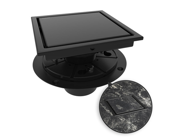6 Inch Square Shower Drain Black Floor Drain with Flange Reversible 2-in-1 Cover Tile Insert Grate Removable SUS304 Stainless Steel CUPC Certified...